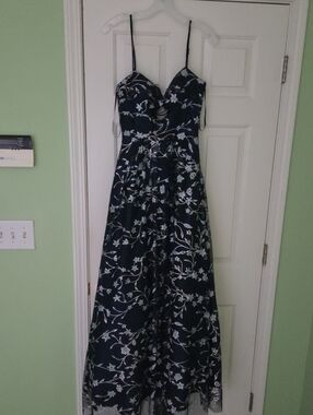 Blondie Nites Navy and White Floral Lace Prom Dress